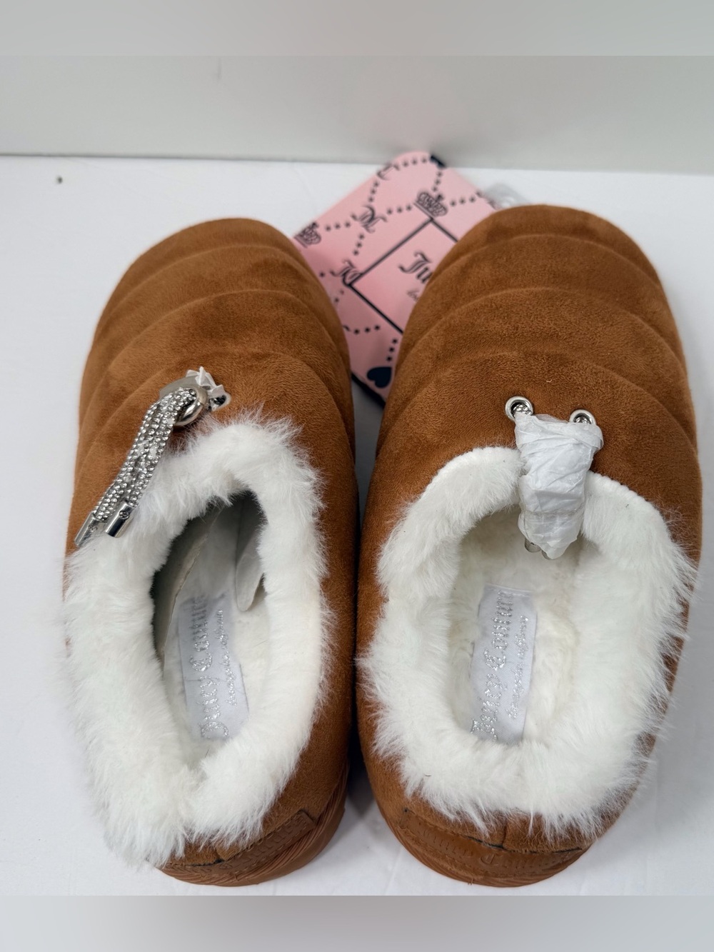 Juicy Couture Cozy Faux-Suede Brown Quilted Slip-On Slippers - Picture 4 of 9